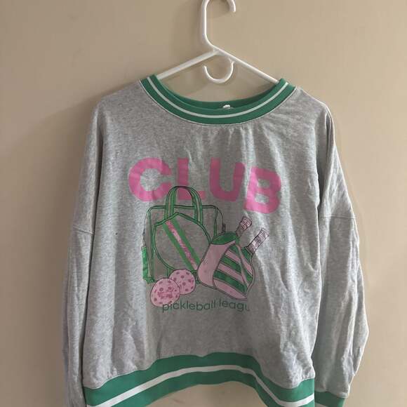 Unisex Grey Pickleball League Club Sweatshirt with Green Stripes, Crewneck - Picture 2 of 6